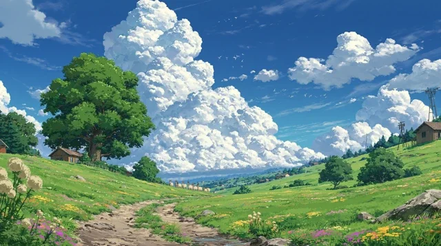 风景动漫草地天空云景日历背景图高清素材2