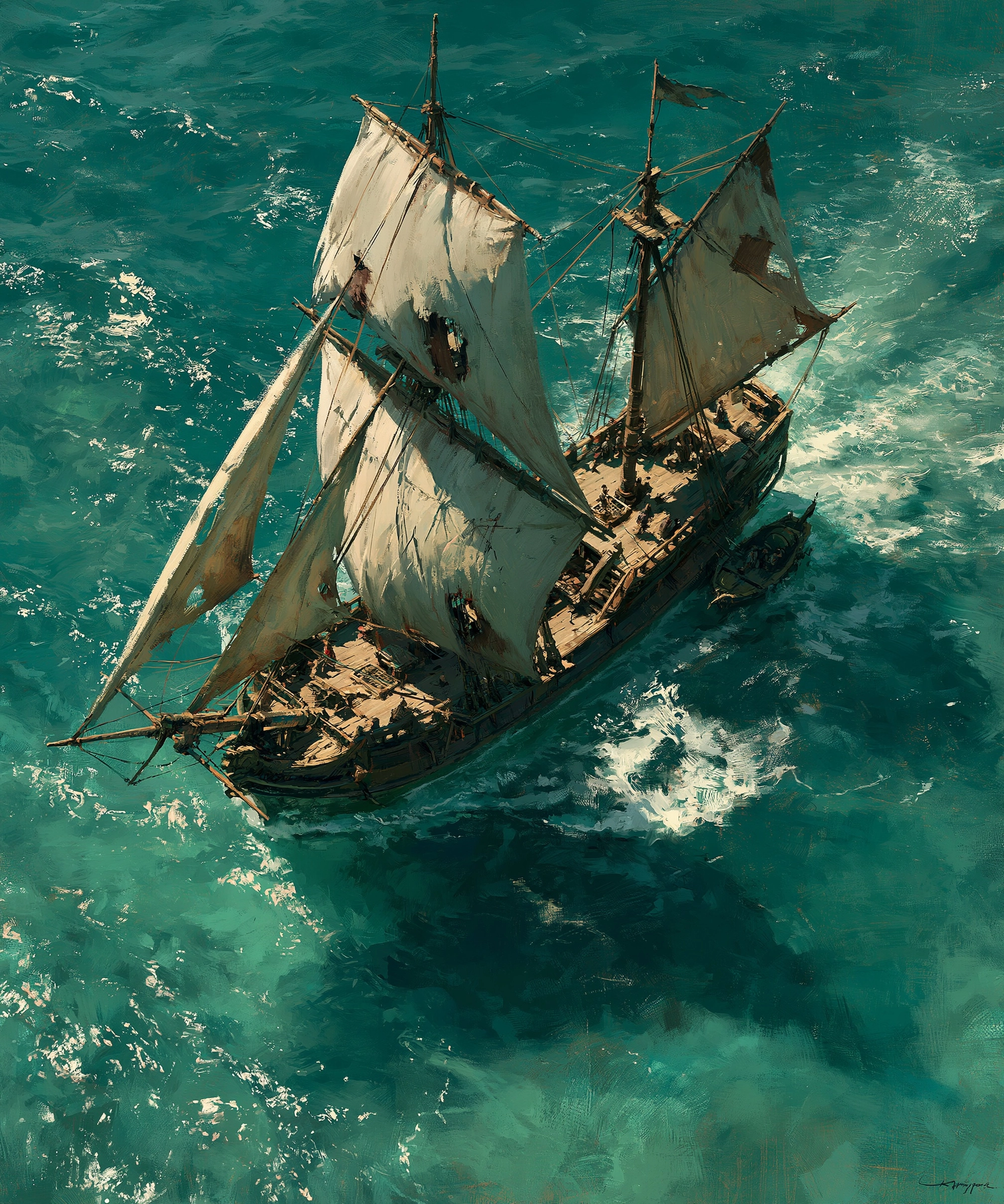 航海海景插画航海海洋日历背景图高清素材1136