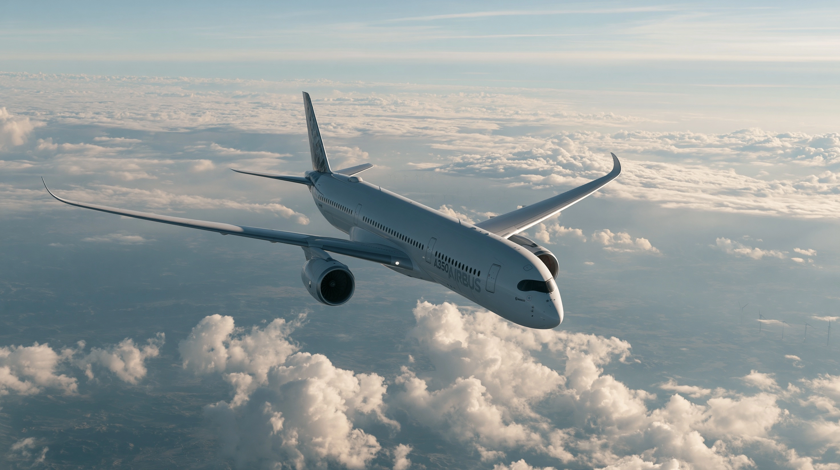 航空俯视图空客A350在云层上日历背景图高清素材1168