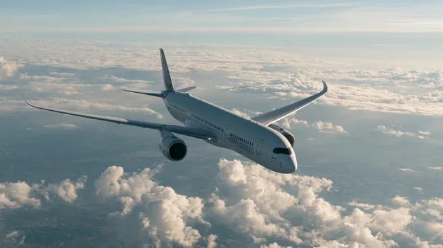 航空俯视图空客A350在云层上日历背景图高清素材1168