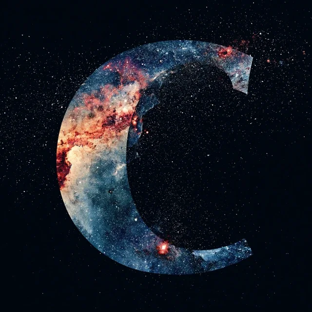 星座极简设计字母C作为首字下沉背景为黑色上散布的星日历背景图高清素材389