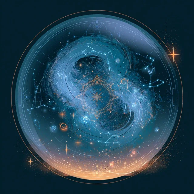 星座游戏奇幻简单插图在一个发光的魔法球内日历背景图高清素材390