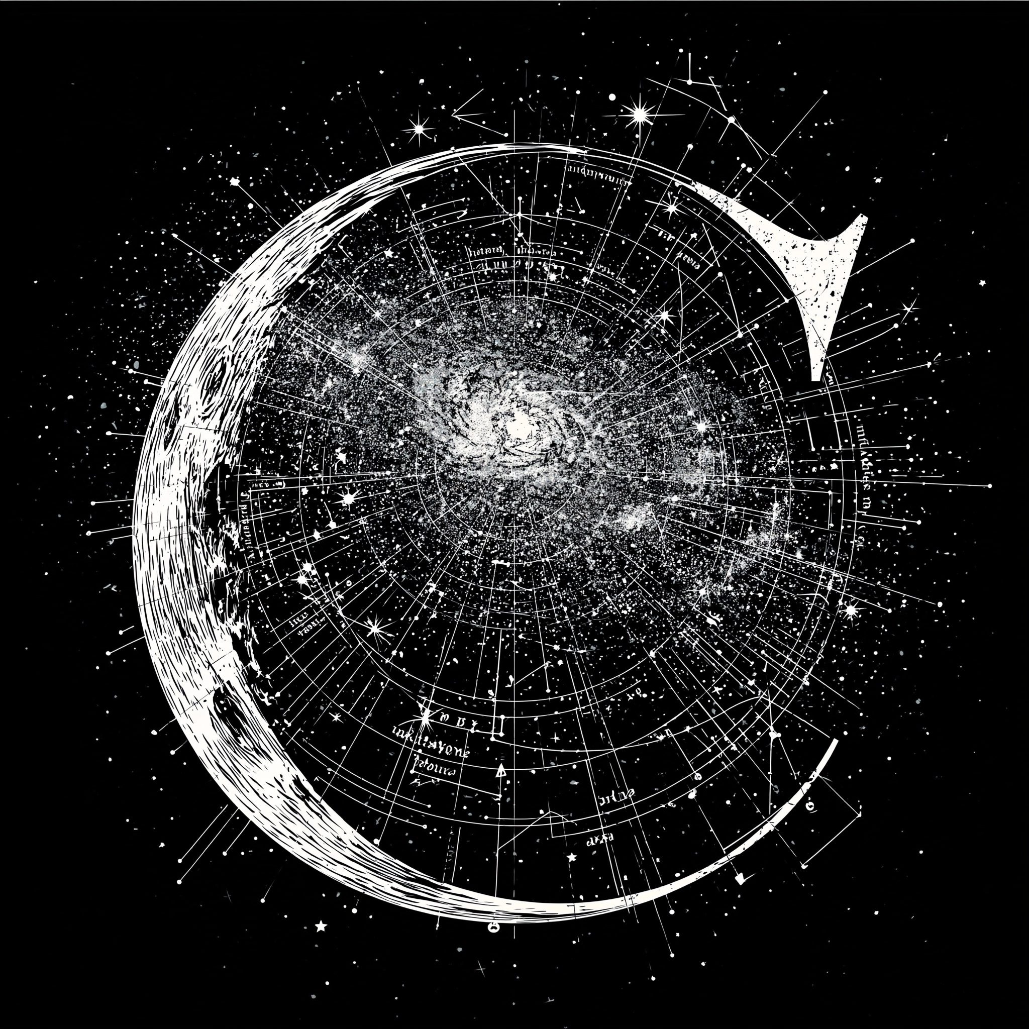 星座极简设计字母C作为首字下沉背景为黑色上散布的星日历背景图高清素材391
