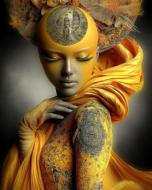 艺术金色月亮女王在梦境与现实之间超现实主义风格的概念日历背景图高清素材423