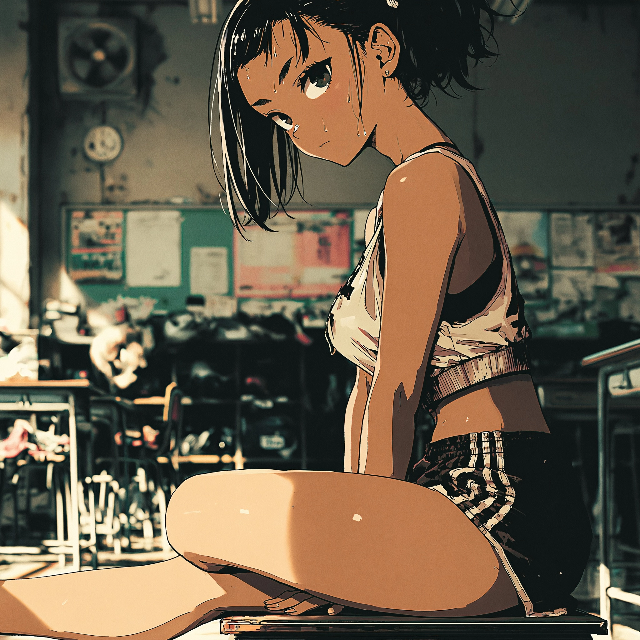 动漫漫画插画动漫晒黑的高中女运动员在日历背景图高清素材46