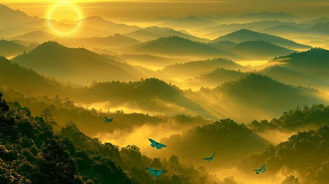 风景山水森林日出日历背景图高清素材78