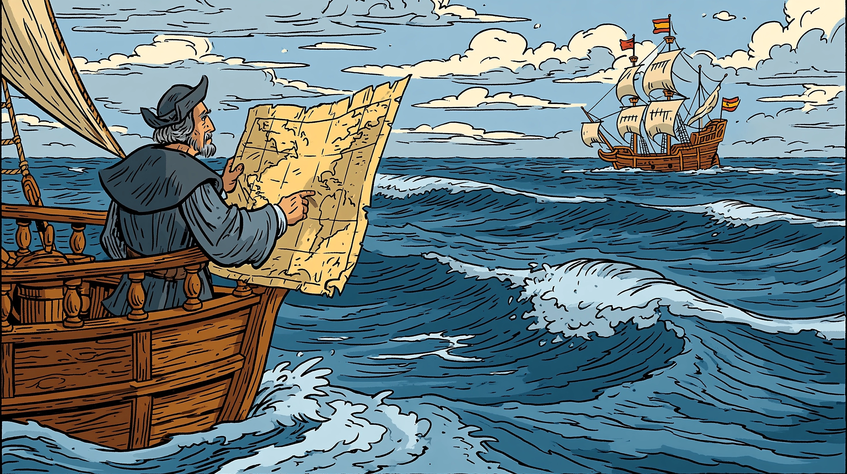 航海海景漫画航海海洋日历背景图高清素材1140