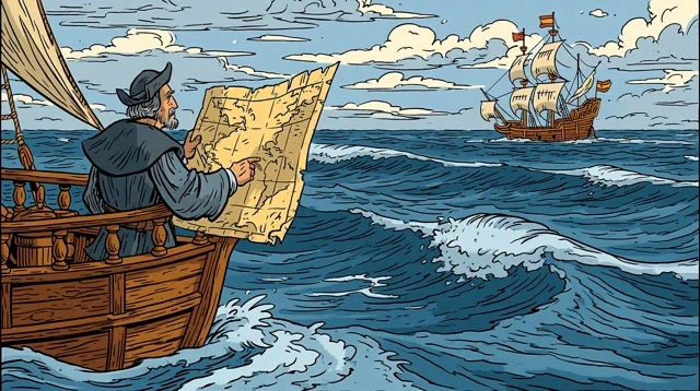 航海海景漫画航海海洋日历背景图高清素材1140