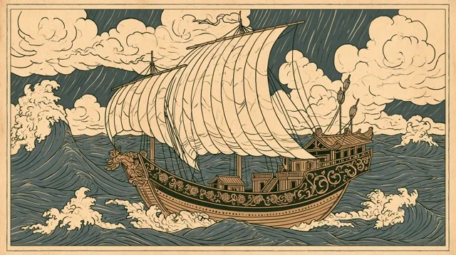 航海海景艺术巨大的满者伯夷戎船被日历背景图高清素材1153