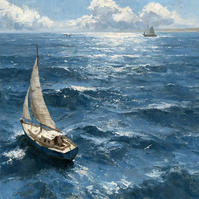 航海海景天空云景油画日历背景图高清素材1144