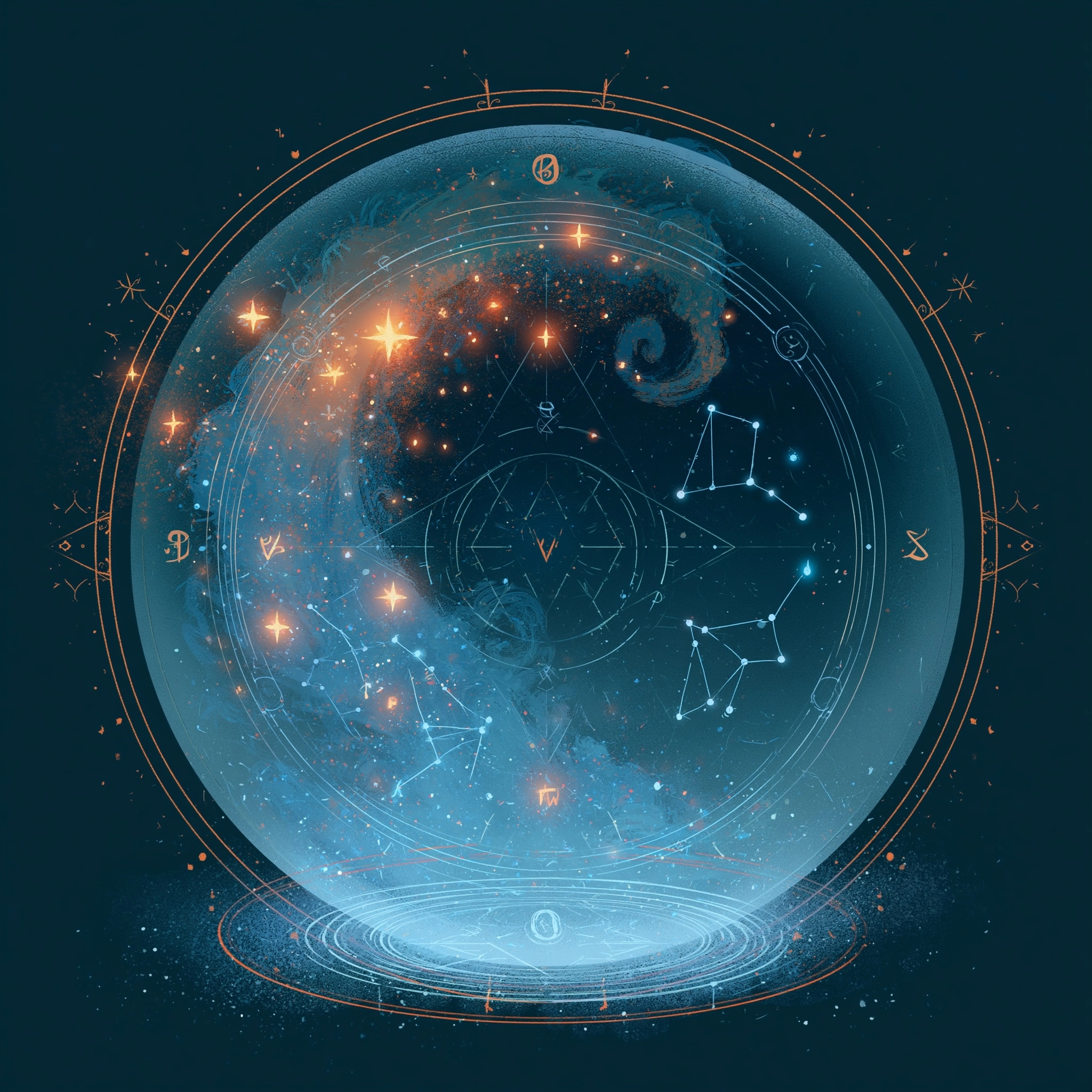 星座游戏奇幻简单插图在一个发光的魔法球内日历背景图高清素材392