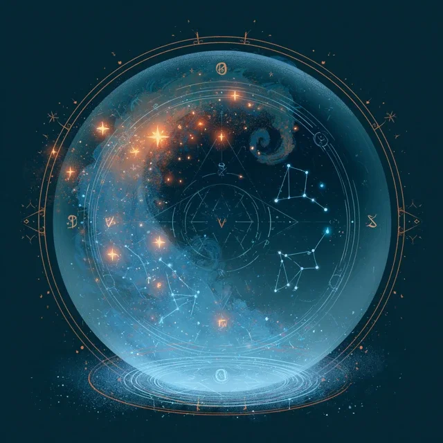 星座游戏奇幻简单插图在一个发光的魔法球内日历背景图高清素材392
